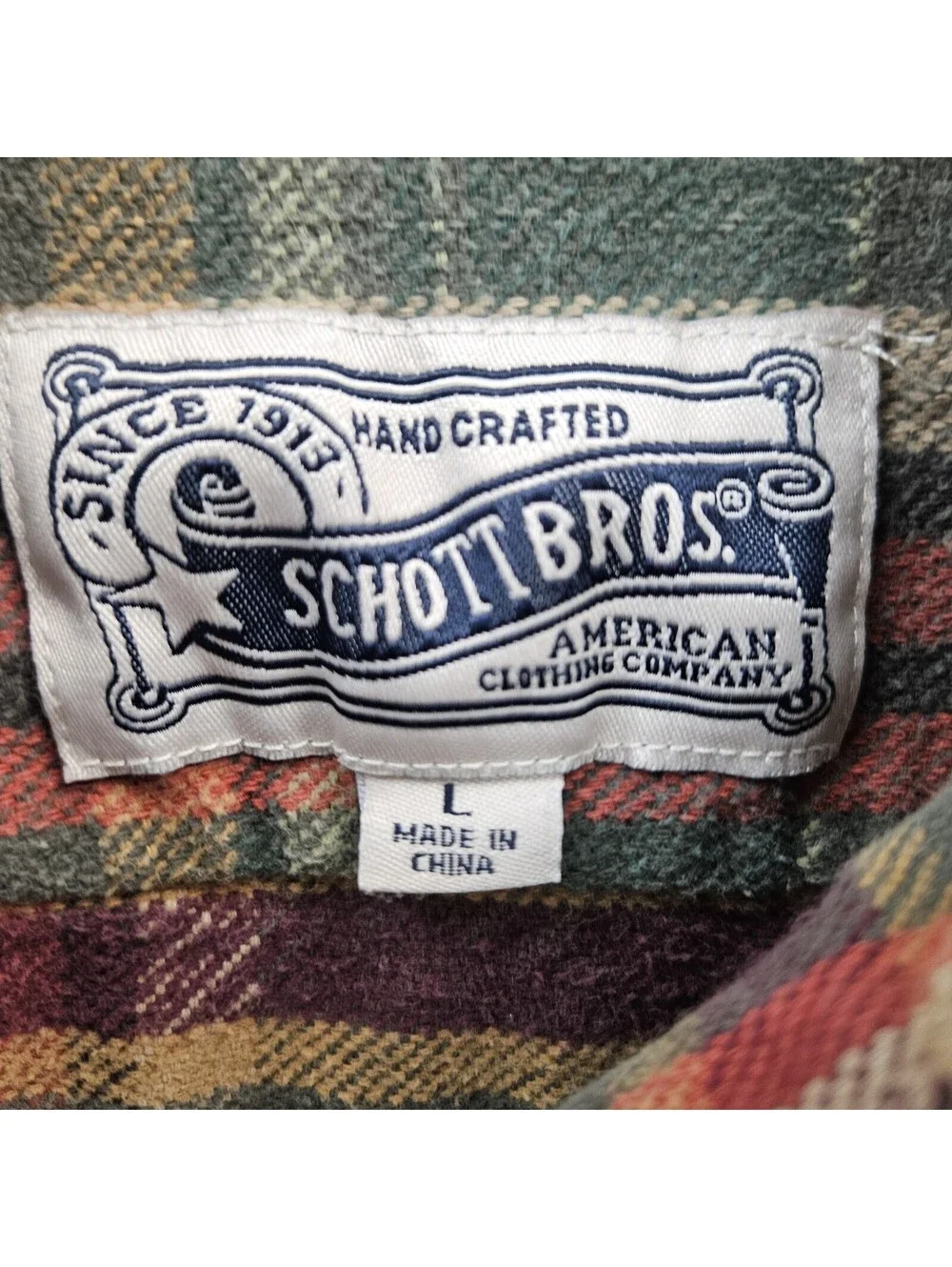 SCHOTT BROTHERS NYC SH2135 Plaid Cotton Flannel Shirt Men Large Heavyweight